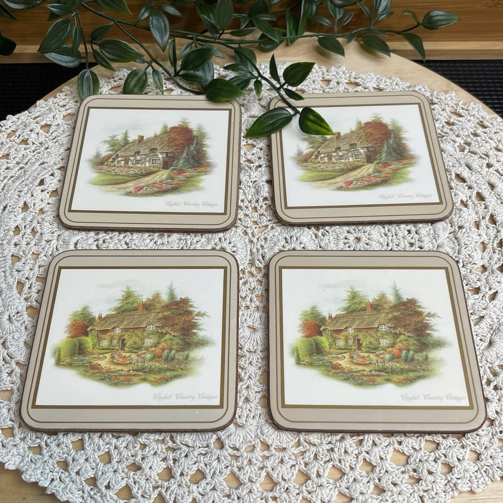 Vintage Pimpernel English Country Cottages Cork Back Coasters Set of 4 Retro MCM